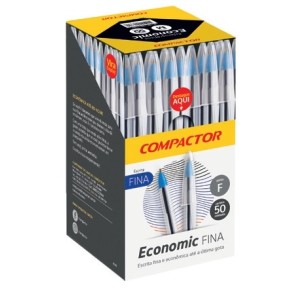 Caneta economic fina azul com 50 unidades compactor